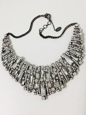 Amrita Singh Crystal Sparkle Silver Statement Collar Necklace Queen Royal